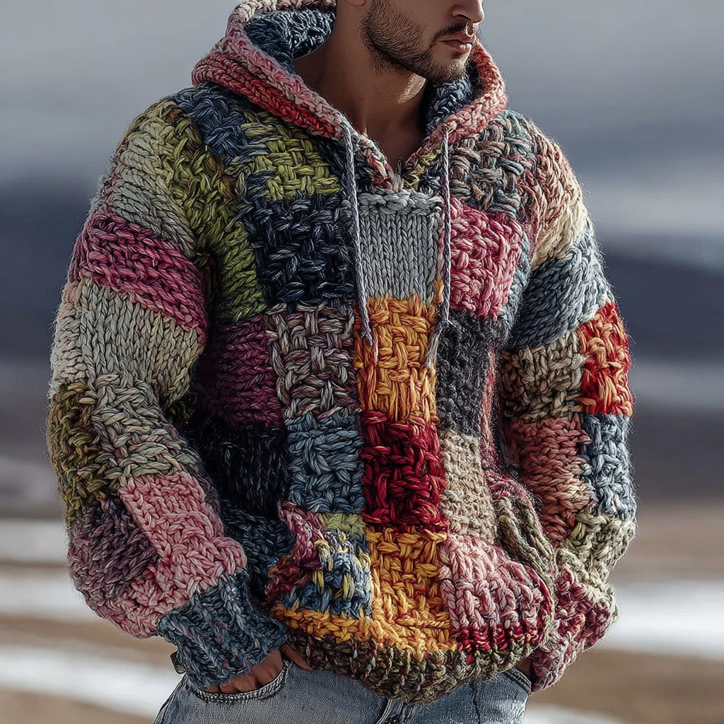 Baumwoll Zweifarbiger Pullover Beige-Navy