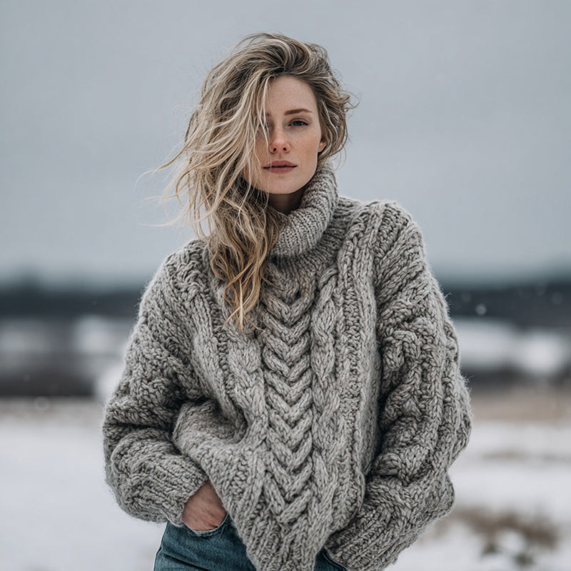 Women's Fair Isle Chunky Knit Warm Turtleneck Sweater artswardrobe