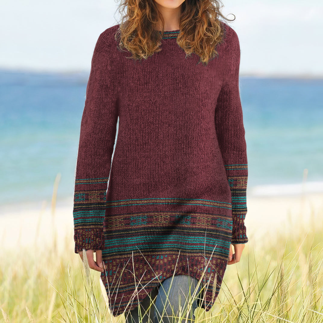 Baumwoll Zweifarbiger Pullover Beige-Navy