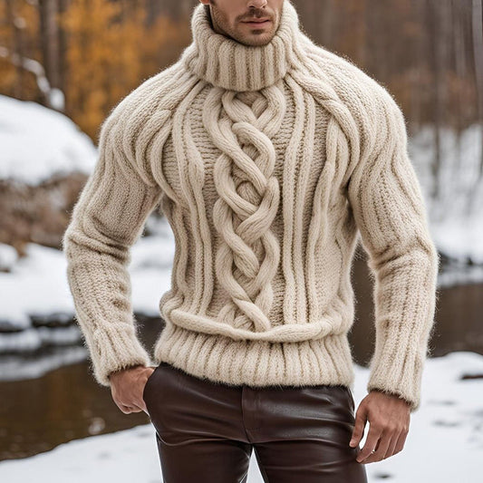 Men's Vintage Jacquard Chunky Knit Turtleneck Sweater artswardrobe