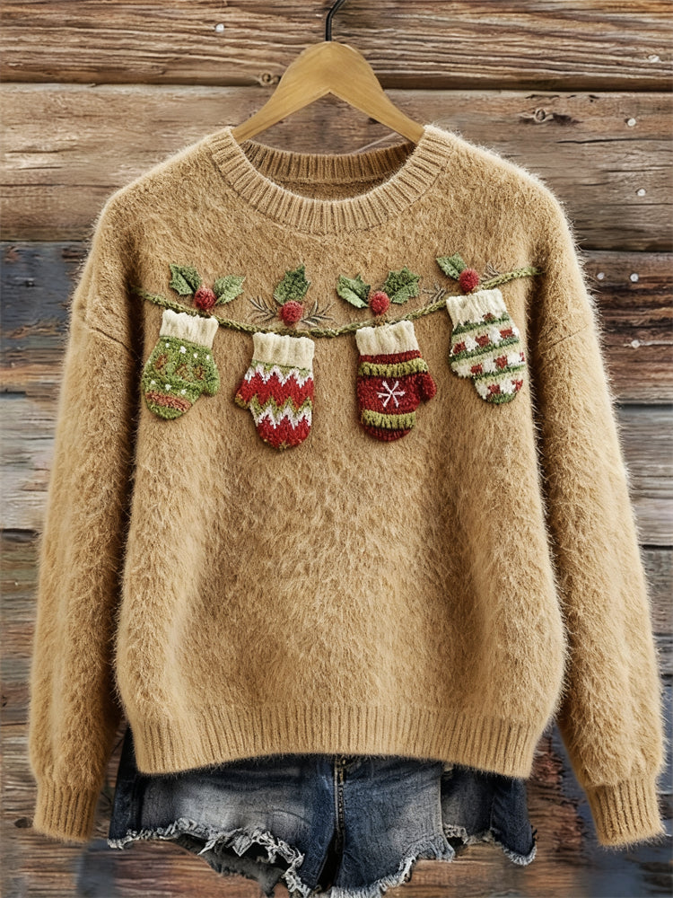 Hanging Christmas Gloves Crochet Cozy Knit Sweater