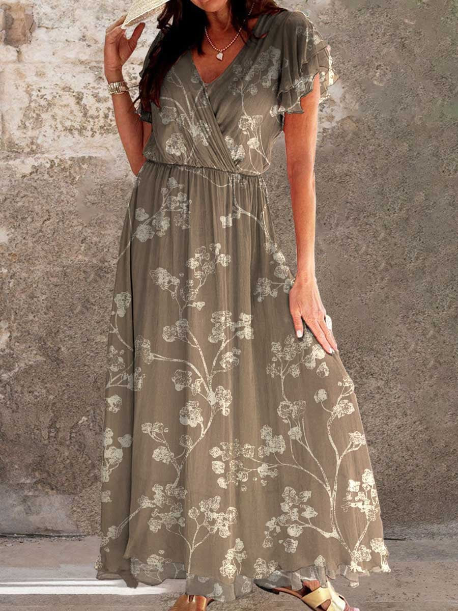 Women's Elegant Vintage Floral Pattern Dress